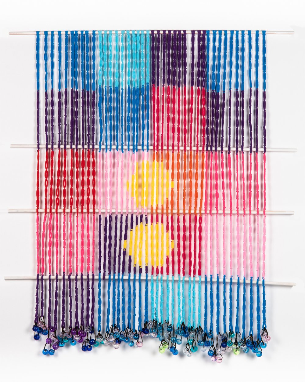 Quinci Baker,  Untitled (Quilt) , 2020, Harties, bobbles, acrylic rods, 54 x 24 inches. 