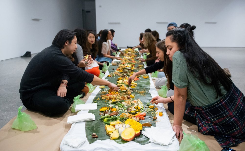  Caroline Garcia,  Kamayan - A True Way of Eating , 2019, Participatory dinner installation presented at Creative Time Summit X, 288 inches (length). 