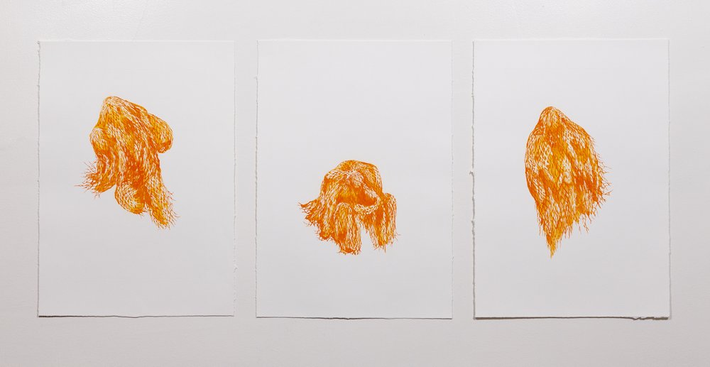  Mimi Biyao Bai,  This kind of memory requires motion  (series), 2021, Watercolor monotypes, 20 x 14 inches (each). 