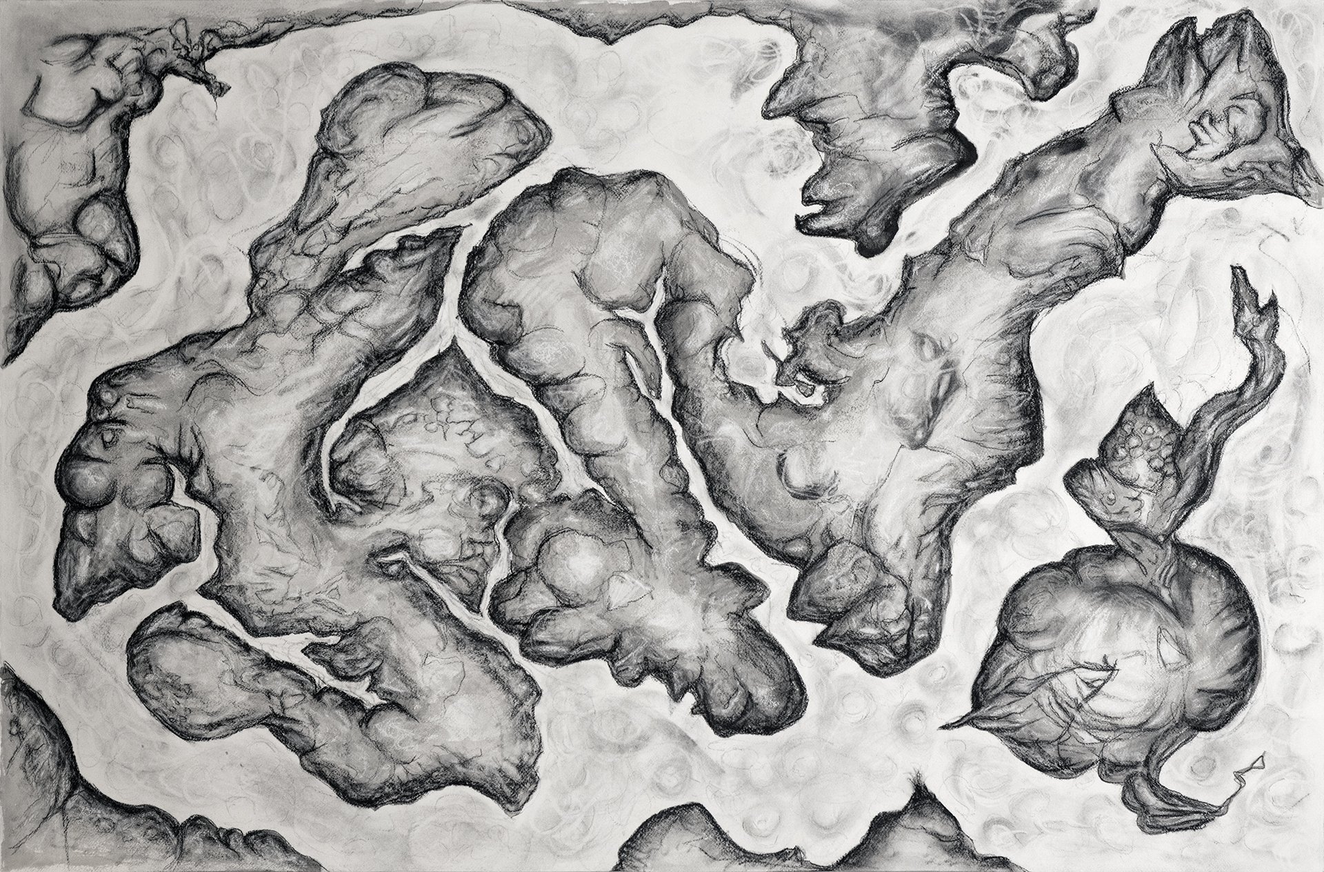   Chaos Light I , charcoal on paper, 45 x 30 inches, 2025 