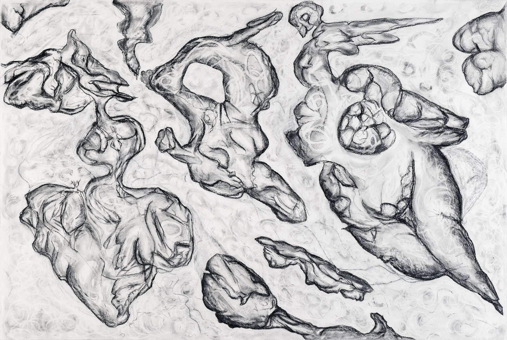  Chaos Light II , charcoal on paper, 45 x 30 inches, 2025 