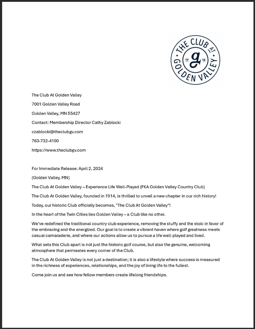 Golden Valley Country Club Changes Name to The Club at Golden Valley