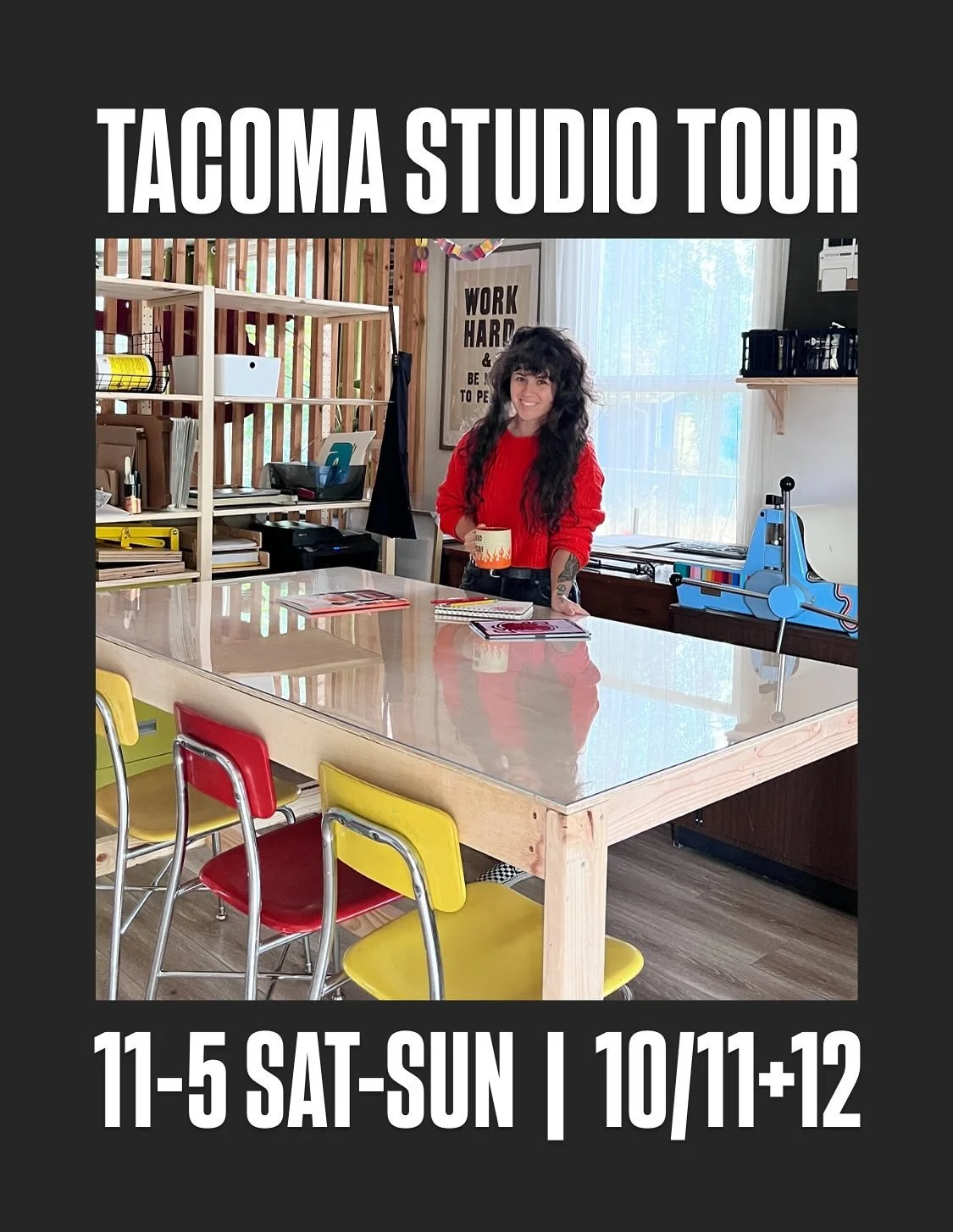 Tacoma! Come drop by the studio this weekend! I&rsquo;ll have mini prints you can make and take, I&rsquo;ll be pressing a brand new, never before printed linoleum relief print, and I&rsquo;ll have my whole shop set up so you can buy anything I&rsquo;