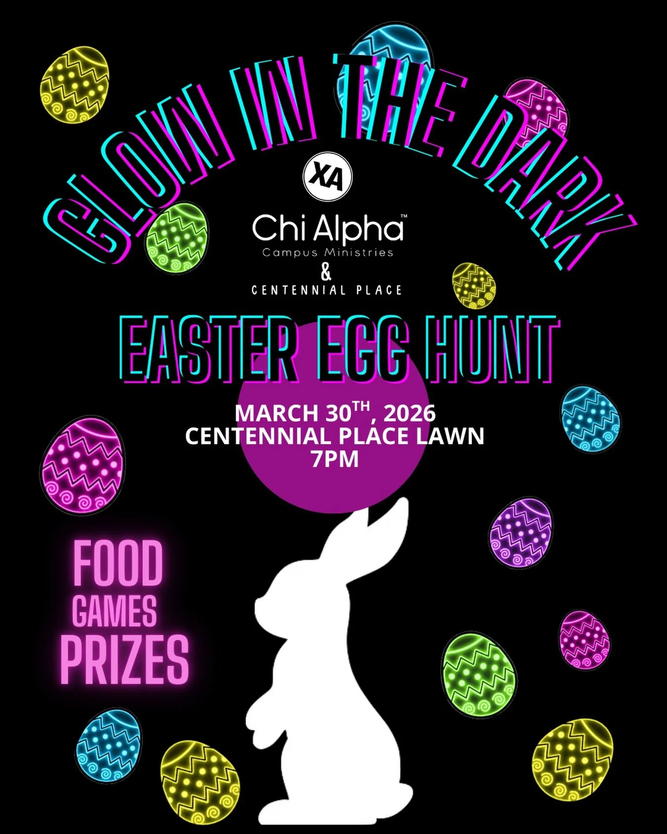 Join us for an eggciting 🐣 Easter egg hunt in one week! We&rsquo;ll gather on the CP Lawn with free food, lots of glow-in-the-dark eggs, and some really big prizes! 

Monday March 30 | 7pm | CP Lawn
