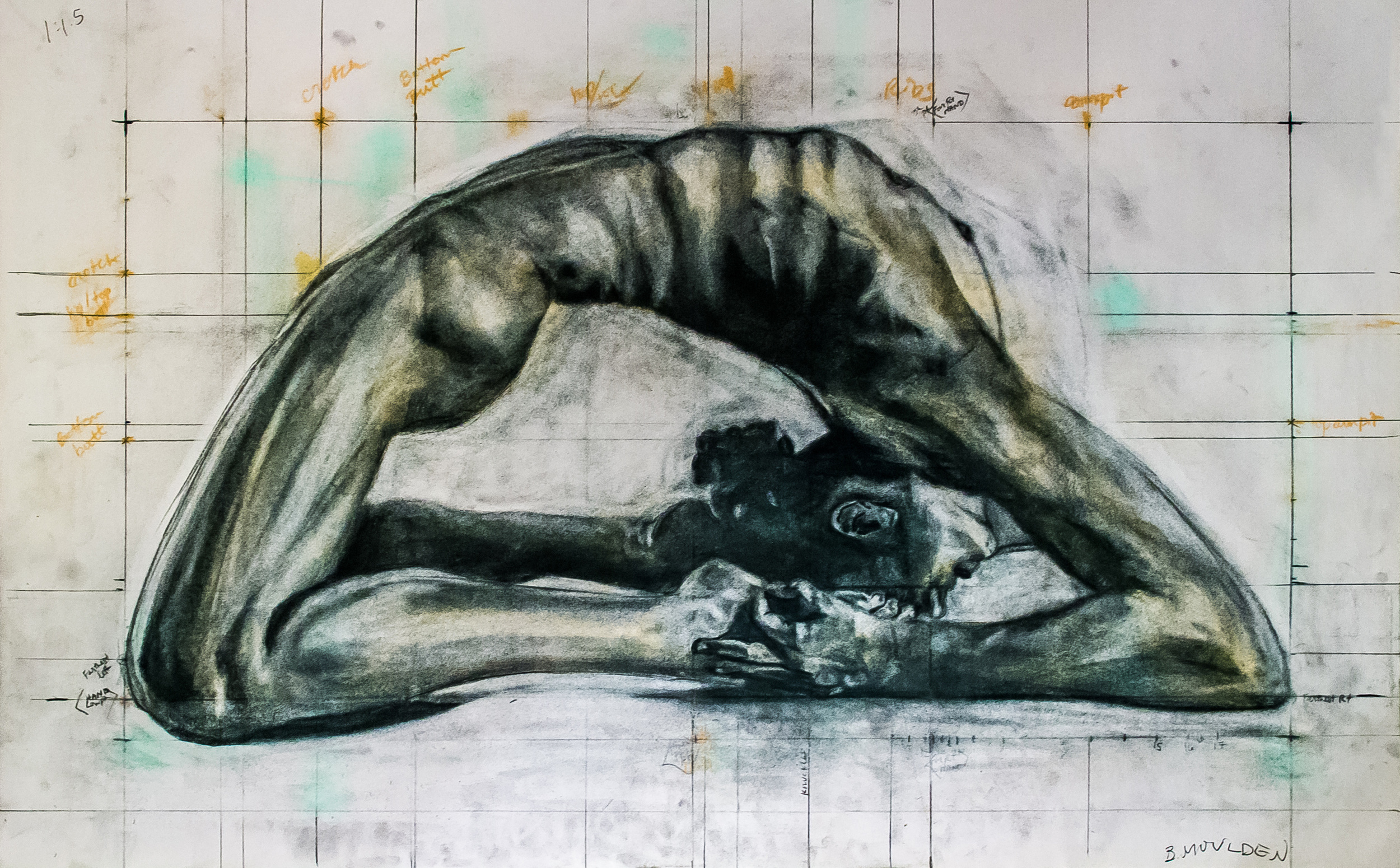 "Kapotasana", 24"x 36" charcoal and pastel on paper.