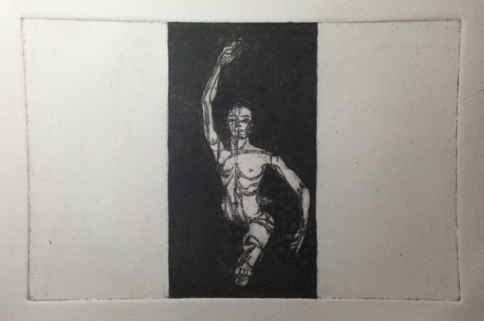 "Concentration", copper etching ink print on paper.