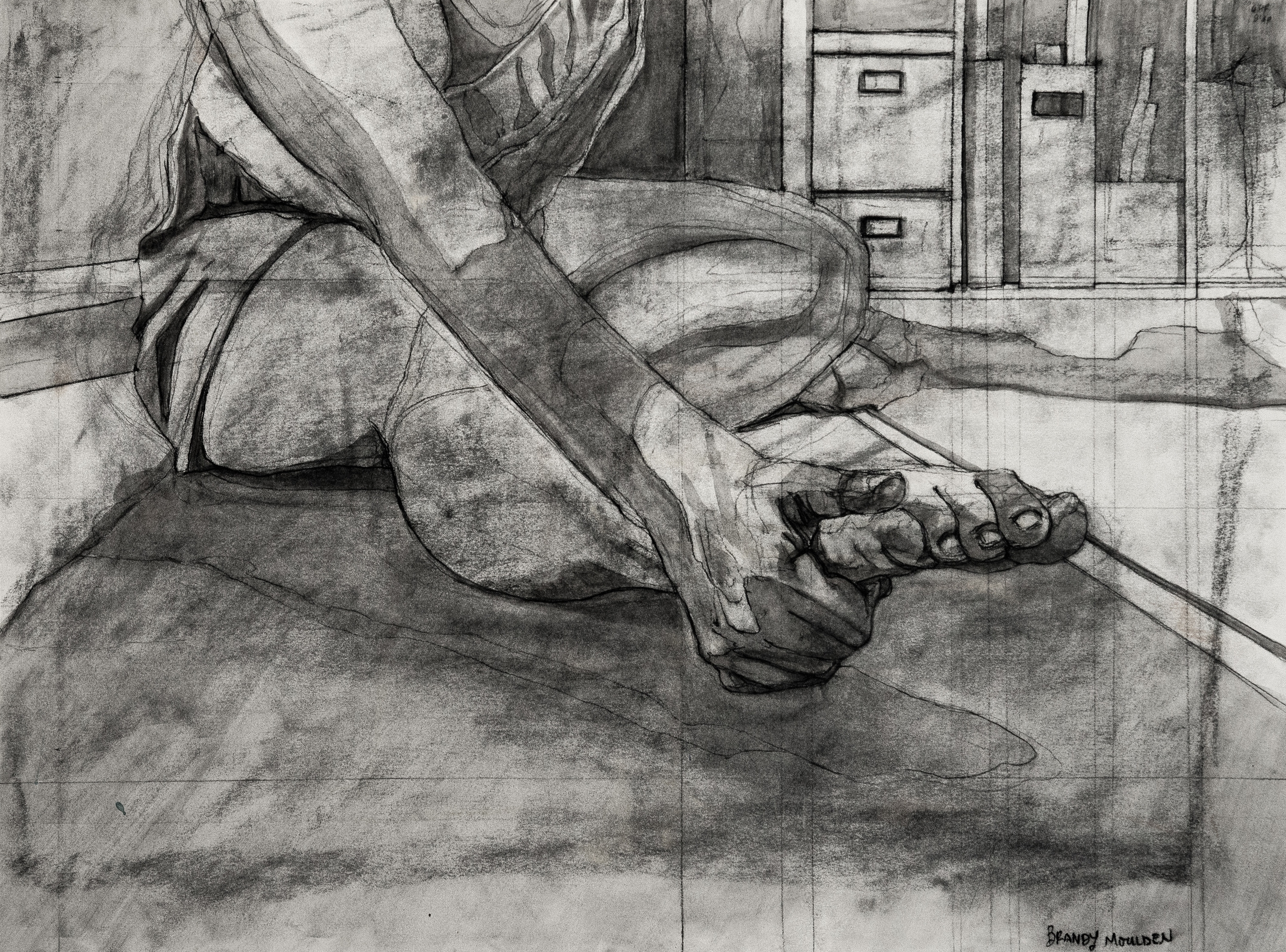 "Warm-up", charcoal and India ink on paper.
