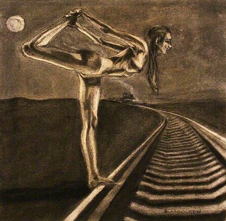 "Head-on Collision", 15"x 15" charcoal on paper.
