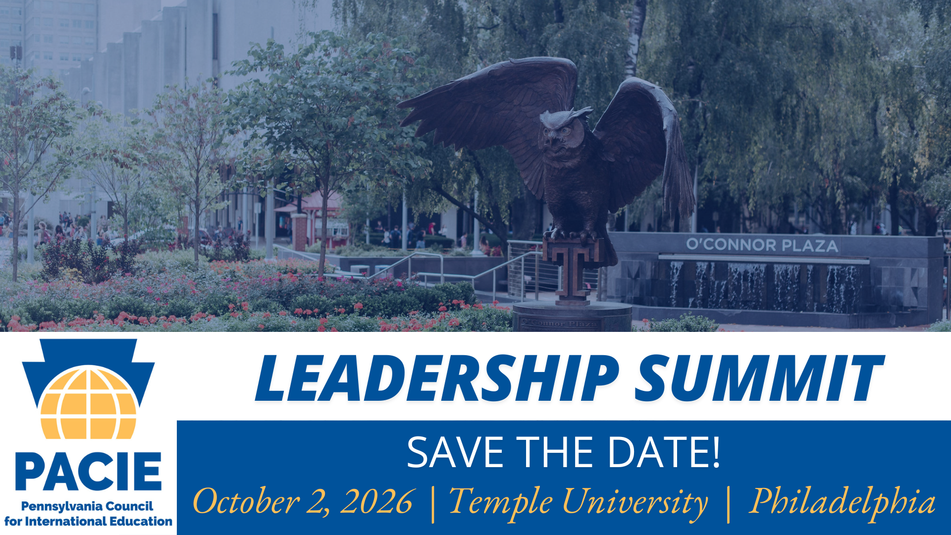PACIE Summit 2026 Graphic with Temple University Owl Statue