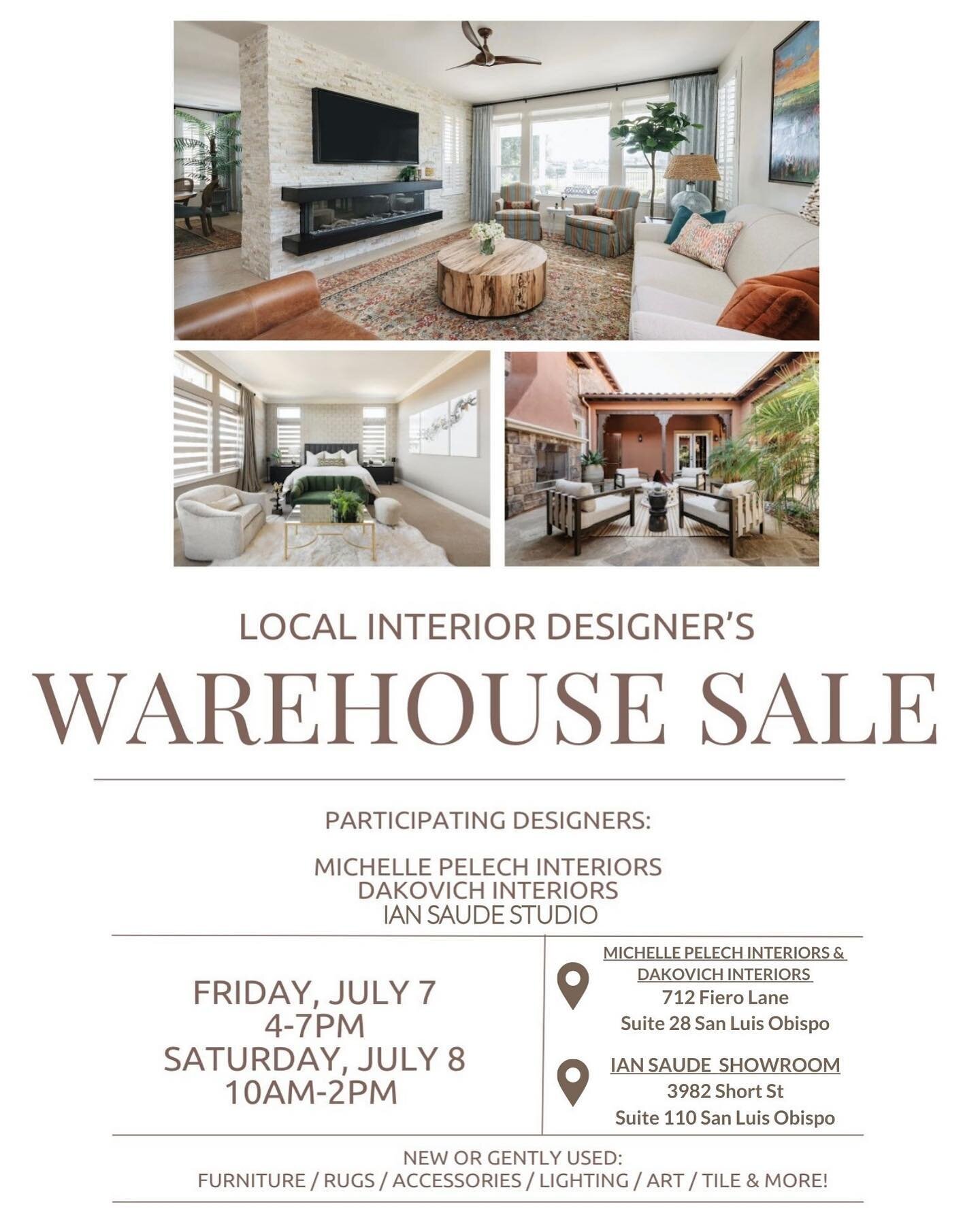 Don&rsquo;t miss this Warehouse Sale! This Friday &amp; Saturday! @michelle_pelech_interiors @iansaudeinc &amp; Dacovich Interiors