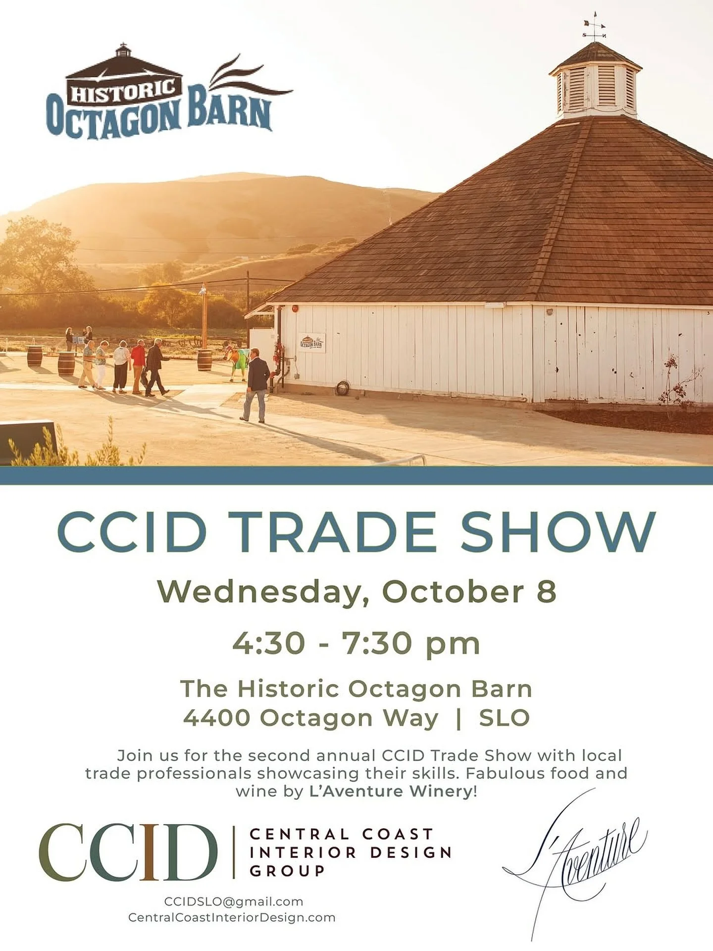 Join us this Wednesday for our second annual Trade Show! Wednesday, October 8th from 4:30 - 7:30 at The Historic Octagon Barn! Over 16 trades will be featuring their services along with some great food and wine by L&rsquo;Aventure Winery! Don&rsquo;t