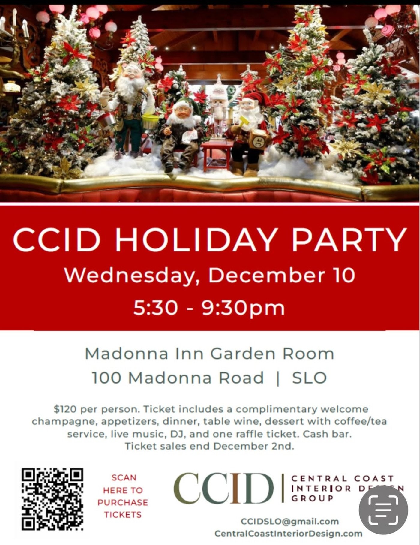 Tomorrow is the last day to purchase tickets for this year&rsquo;s CCID Holiday Party! Ticket are selling fast! Scan the QR code or visit our website to purchase tickets now!