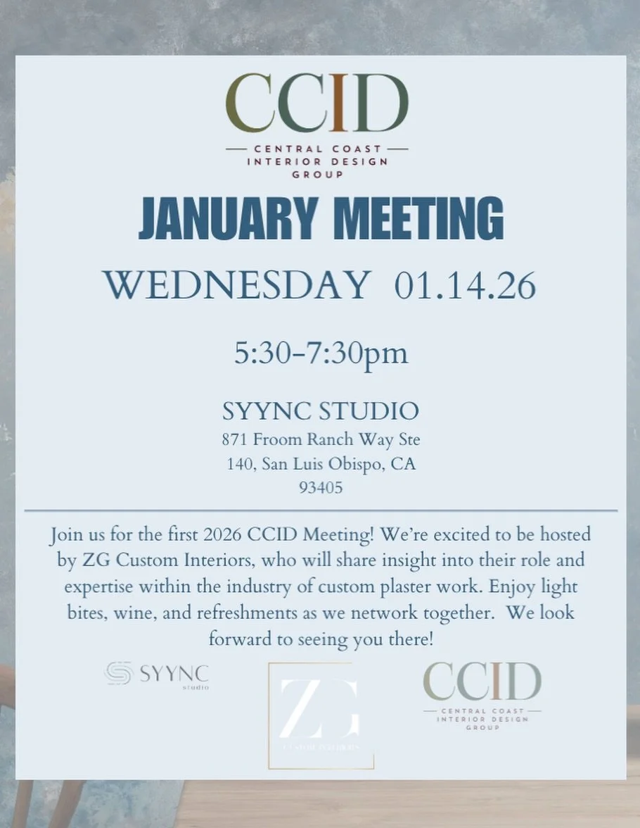 Join us for our January Meeting at SYYNC Studio - Wednesday, January 14 at 5:30pm. Hosted by ZG Custom Interiors.