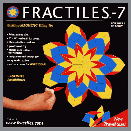 Our kids put together some unexpectedly cool designs with these flat magnets. I've occasionally been surprised at just how long they'll work on their own. (Picture taken from the Fractiles site.)