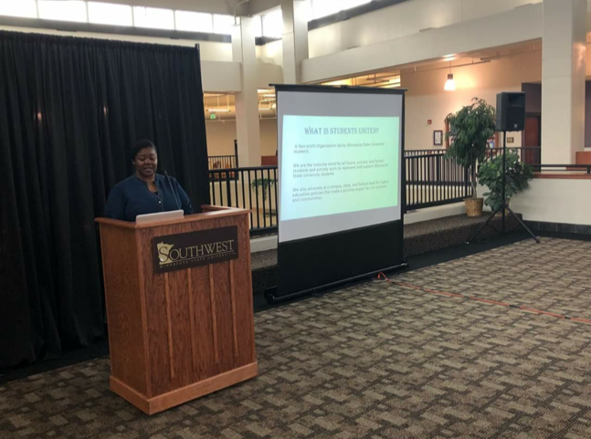 Legislative Specialist Sandra Shimba during the SMSU senate Townhall event