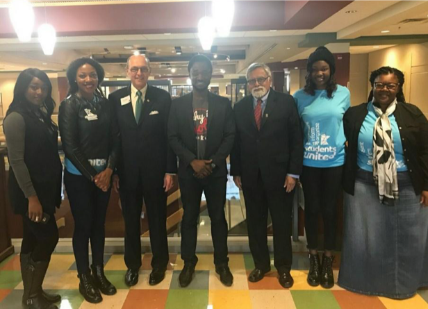 Students United State Chair Faical Rayani and Vice Chair Lexi Byer, and Minnesota State Board of Trustees Chair Michael Vekich, and Chancellor Devinder Malhotra.