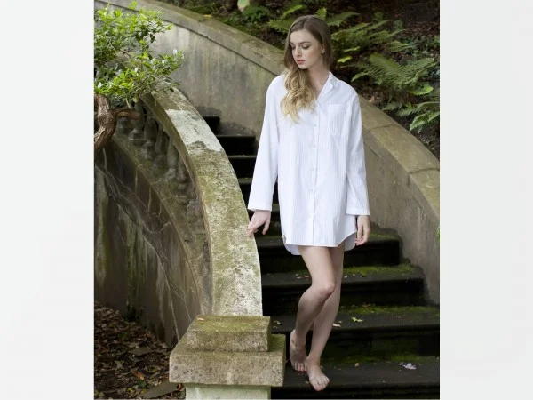 St Geneve Palomino button up Night Shirt shown in white