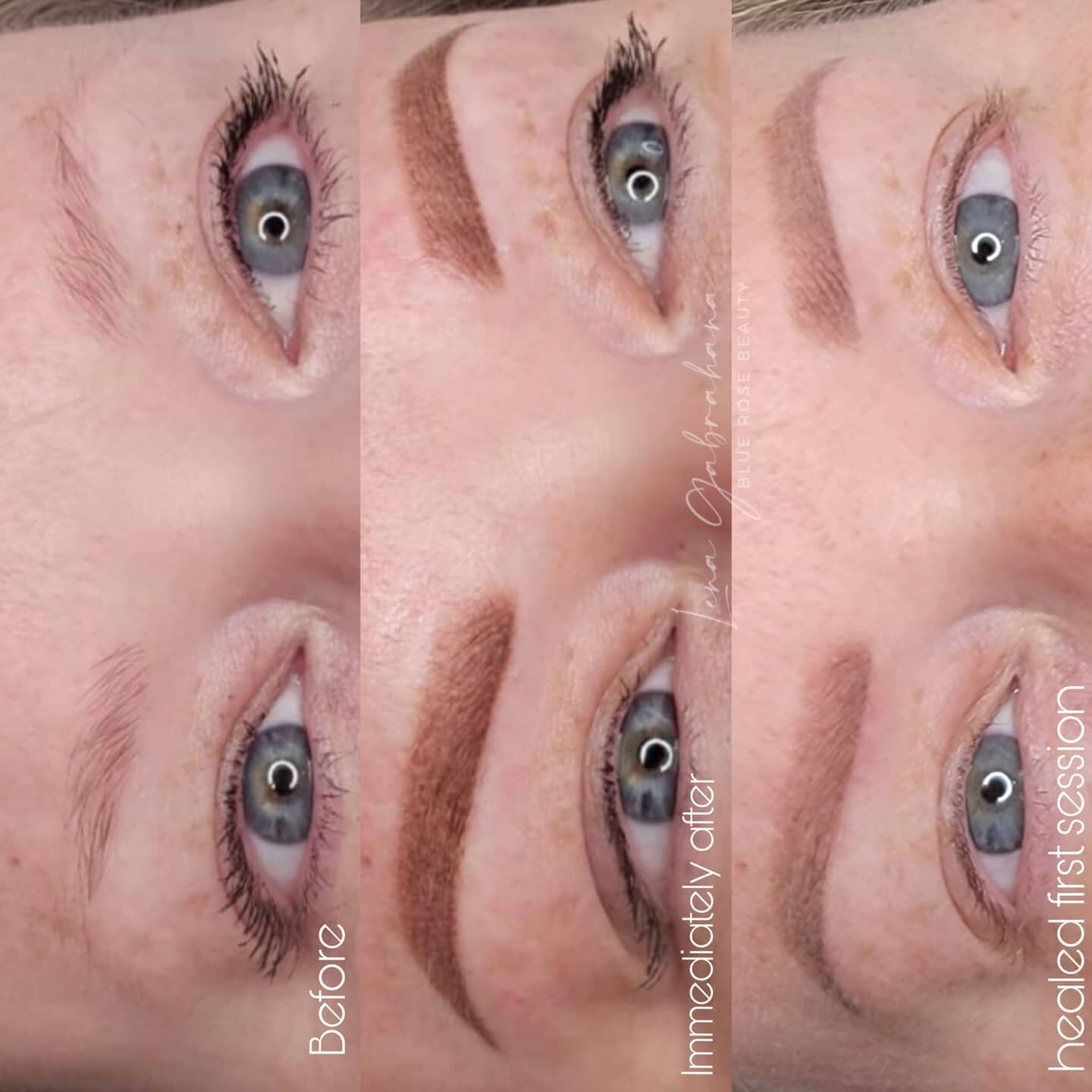 Often it is hard for clients to envision how soft &amp; beautiful their brows will be once healed as they can be very bright + vibrant when first done. 

Powder Brows typically soften + fade 20- 30% leaving the client with a soft beautiful dusty brow