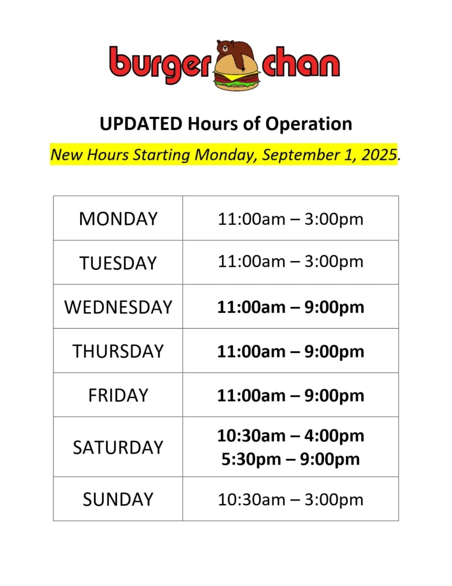 Extended hours starting next week!