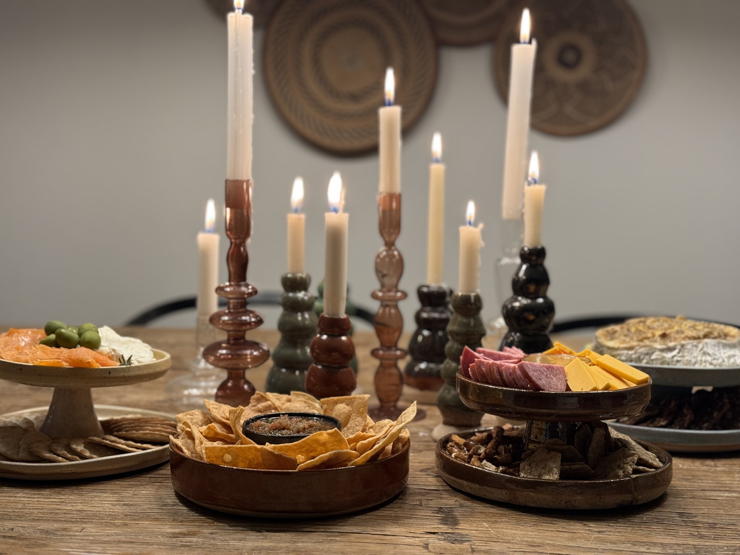 party platters and candlesticks