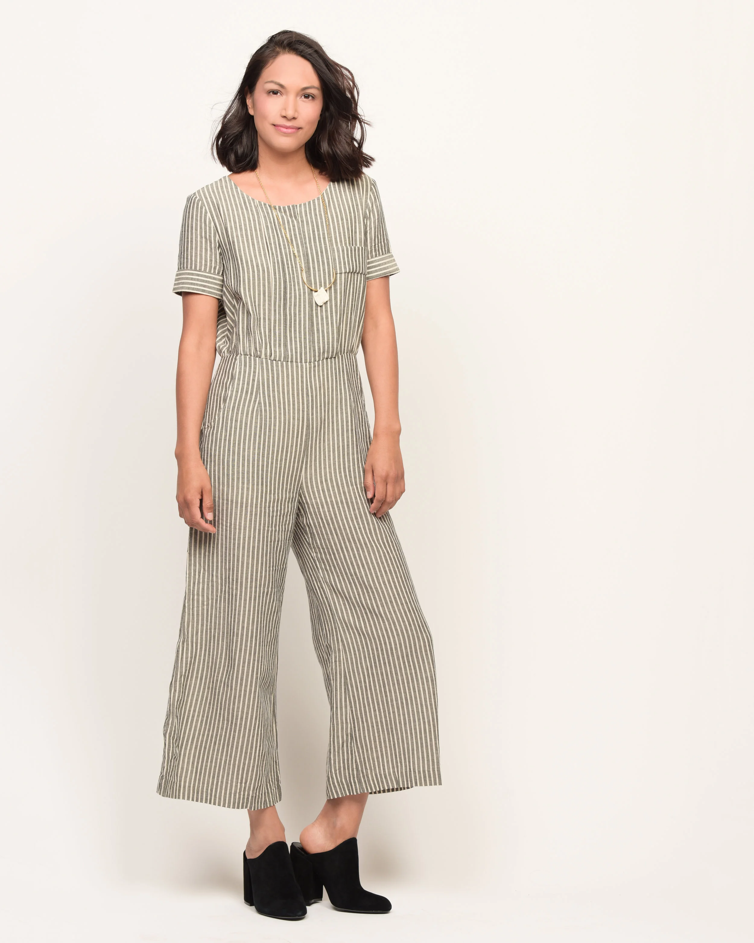 On Set Striped Culotte Linen Jumpsuit _ overalls & jumpsuits _ Pepper Place Design