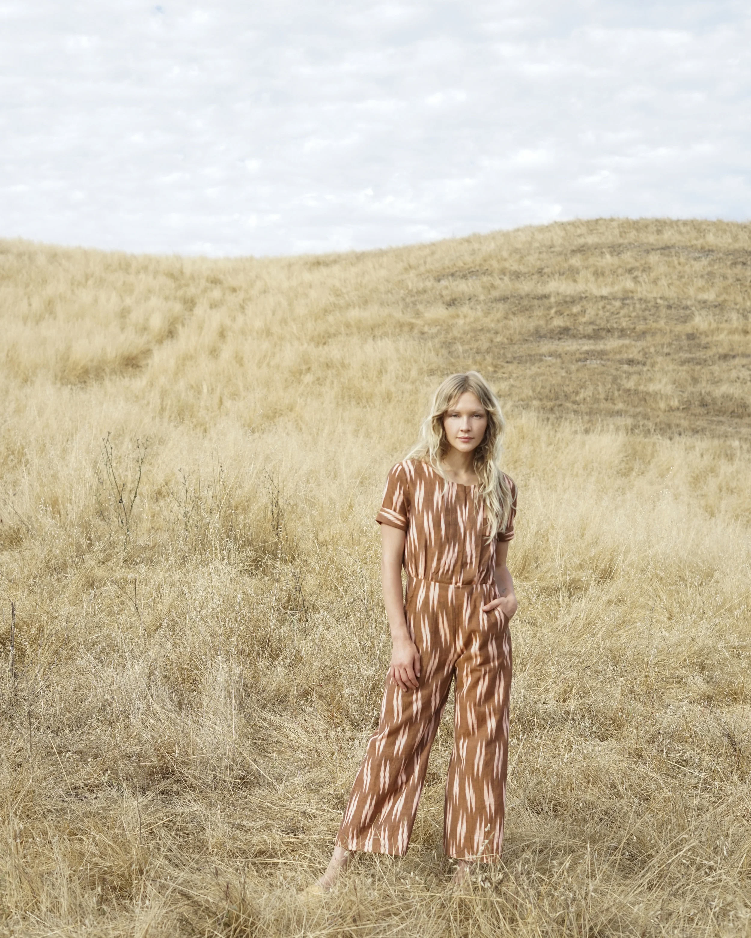 On Set Culotte Linen Jumpsuit in Handloom Ikat _ overalls & jumpsuits _ Pepper Place Design