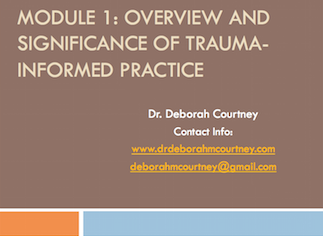 This three-hour workshop will: Explore the differences between Objective and Subjective Definitions of Trauma. Discussion will be facilitated around the types of traumas staff witness in the stories of the people they serve at the agency. Traumas from all levels of practice will be explored, such as interpersonal trauma (abuse, experience of violence) to macro traumas (poverty, micro-aggressions, global violence). An explanation of why using a trauma informed perspective as a social service worker will be provided, including the significance of trauma in the development of mental health and behavioral concerns, relational disorders, intergenerational transmission and impacts on communities. Foundational, concrete skills such as assessment of trauma, creating and holding a safe space, self-care, the significance of the helping relationship (no matter how brief) will be provided for staff to work on until the next training. Putting support systems in place to support staff through this discussion will be discussed.