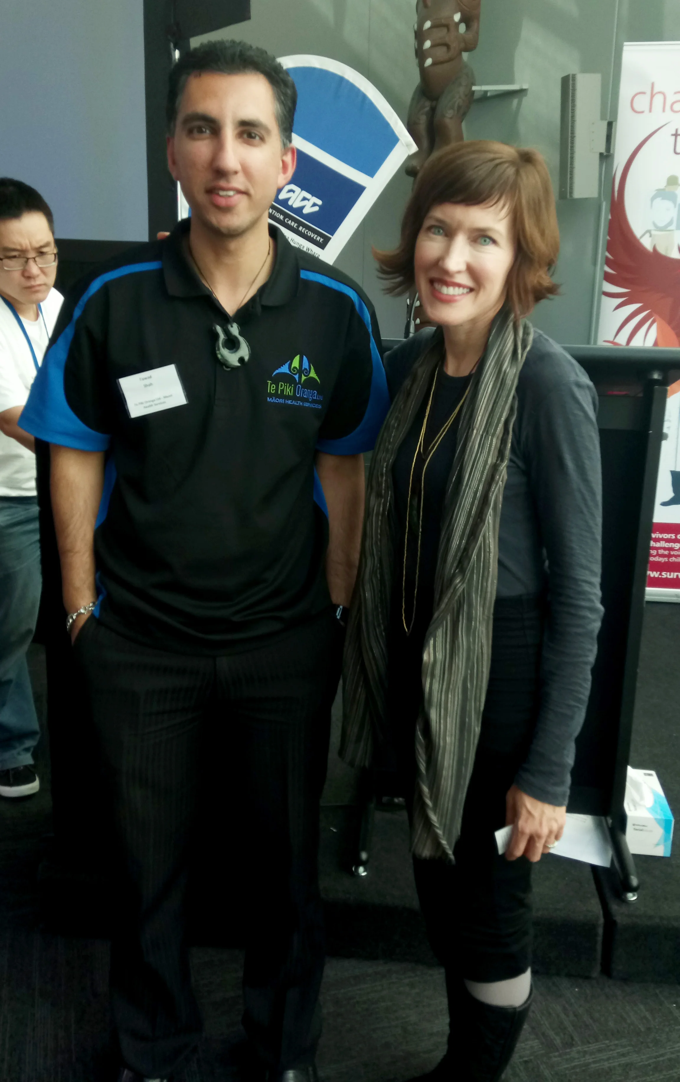 Fawad Shah with presenter Lara Stemple.