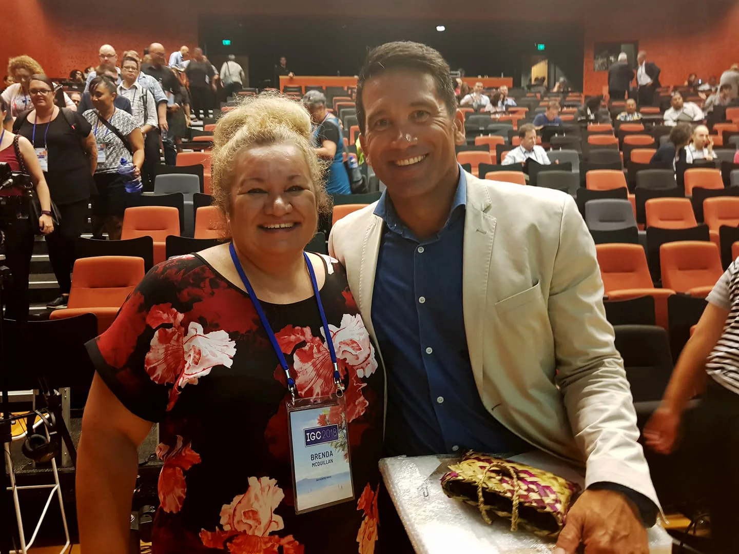 Brenda McQuillan with Dr. Lance O'Sullivan at the International Gambling Conference 2018 in Auckland