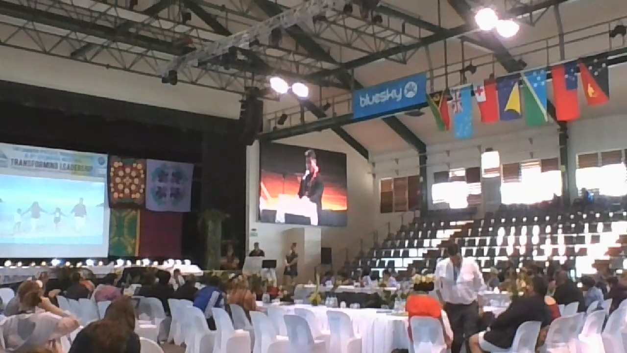 Sonny Alesana projected on the right screen while making TPO presentation