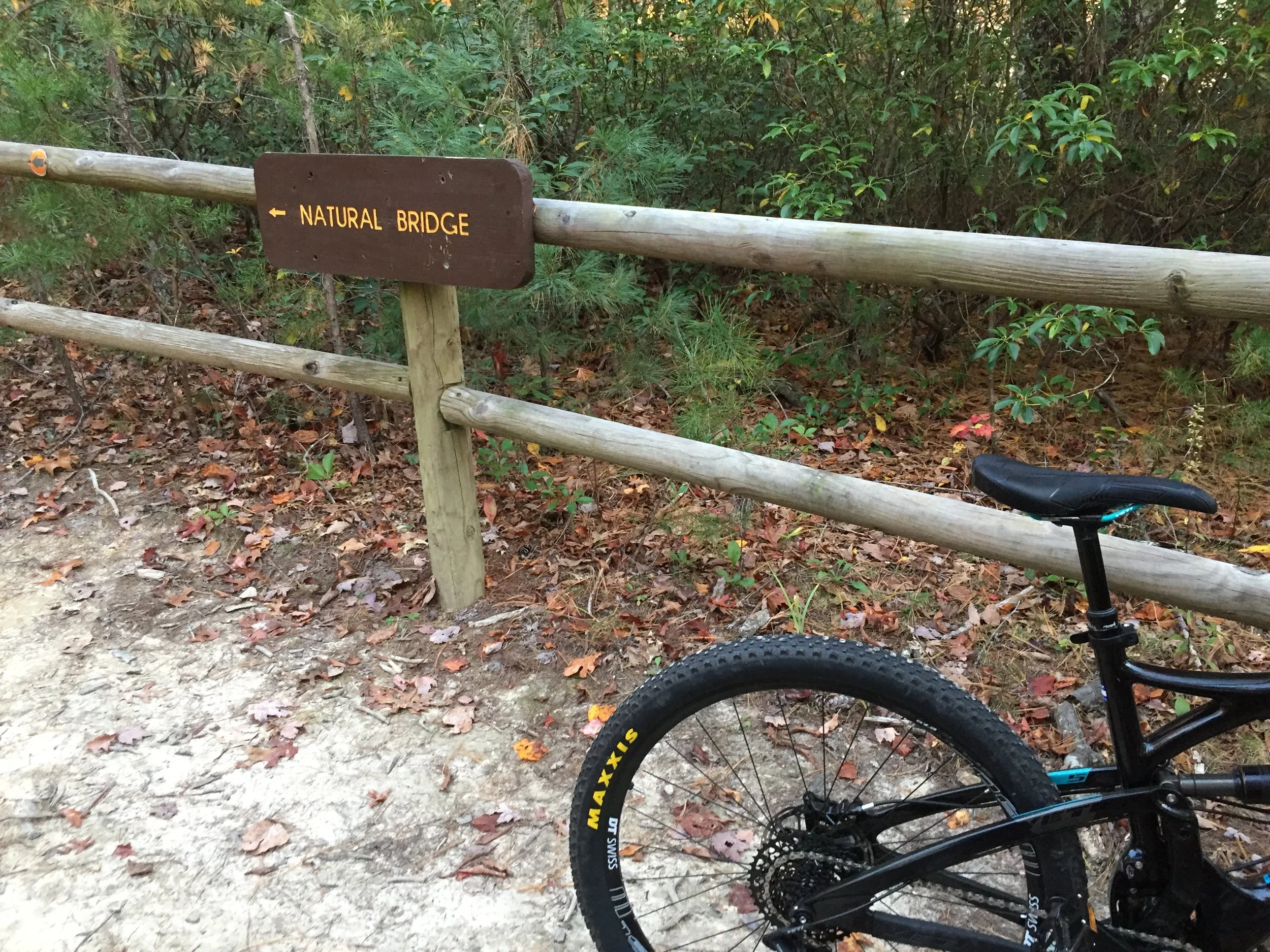 The sign behind me was much bigger and much less inviting for mountain bikers...