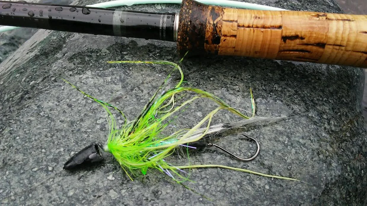 King rig: Beulah 8124 paired with a OPST commando head (475 grain) and a serious chunk of T material. Chartreuse puts em in the sluice. 