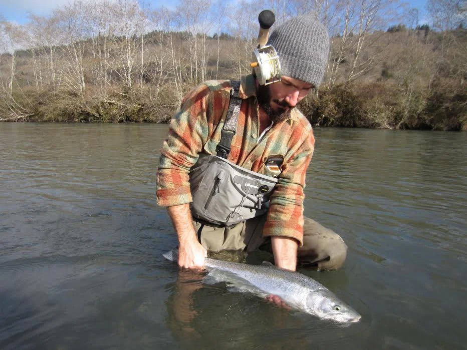 First encounter of the season. This fish entered his river during a period of abnormally high swells. You could hear them cracking as they broke off shore. Both of his sides were covered in abrasions from the tumult, and yet despite this he ate a swung fly with reckless abandon not a quarter mile away from the ocean. 