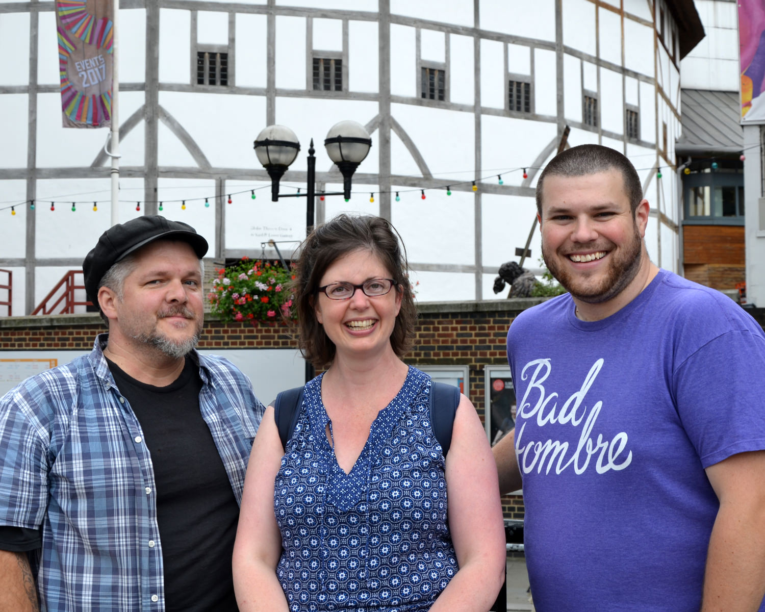 Phoenix, Amy, and Cory outside the Globe Theatre