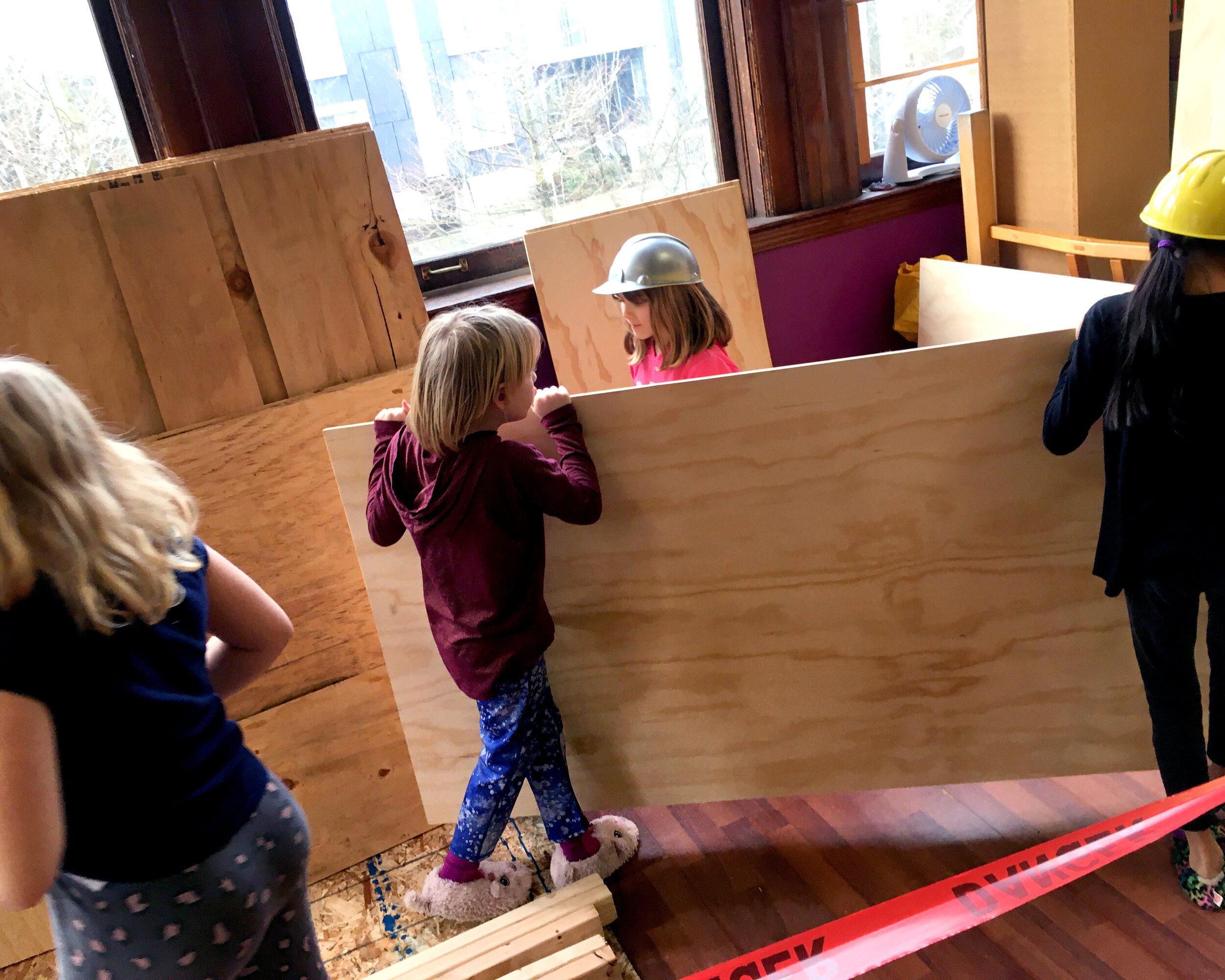 TDA kids loading supplies to build Jurassic Playground.