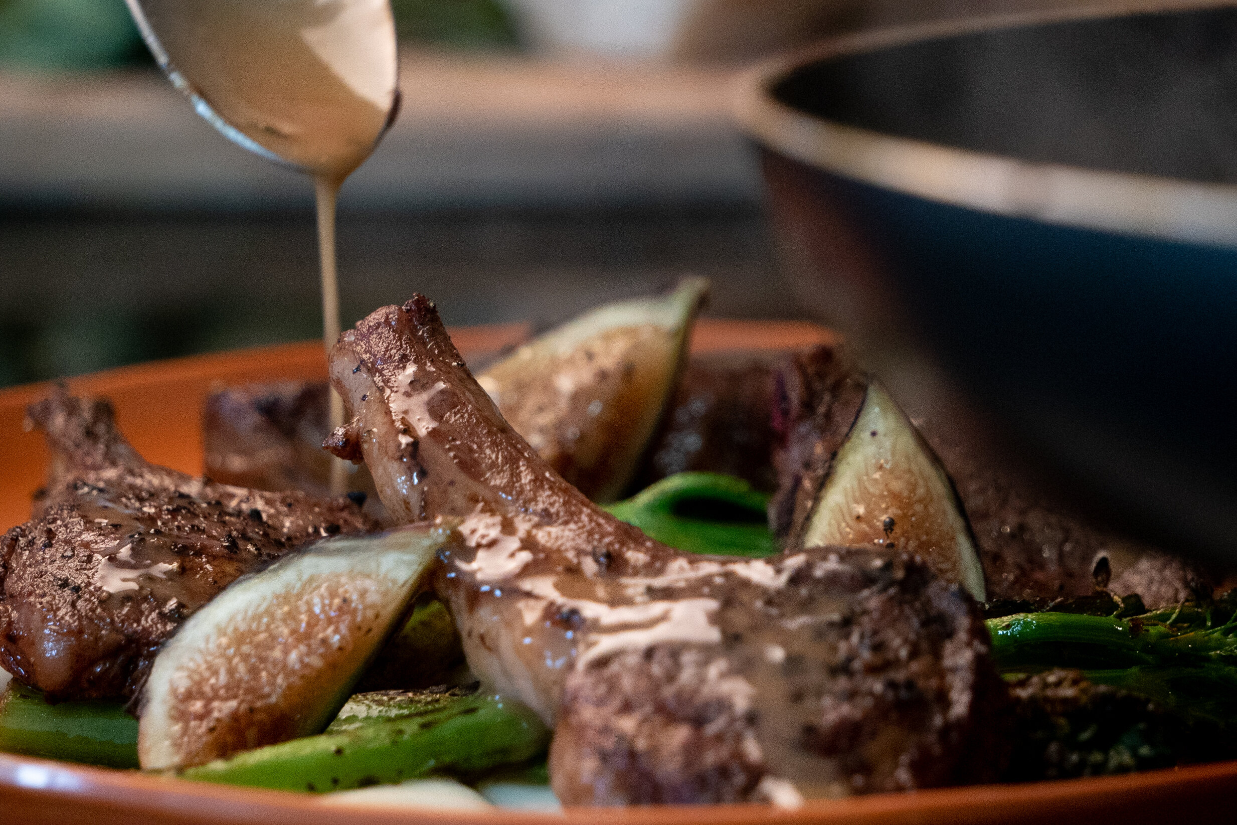 Lamb Chops with Torched Figs & Demi Glace Pan Sauce