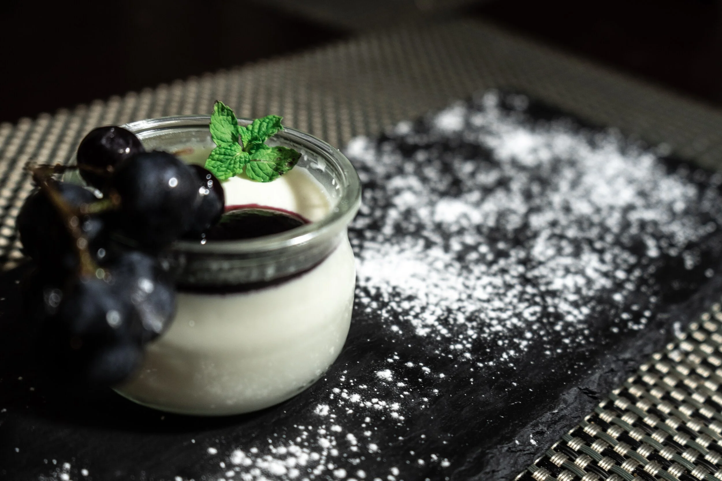Vanilla Bean Panna Cotta with Concord Grape Gastrique