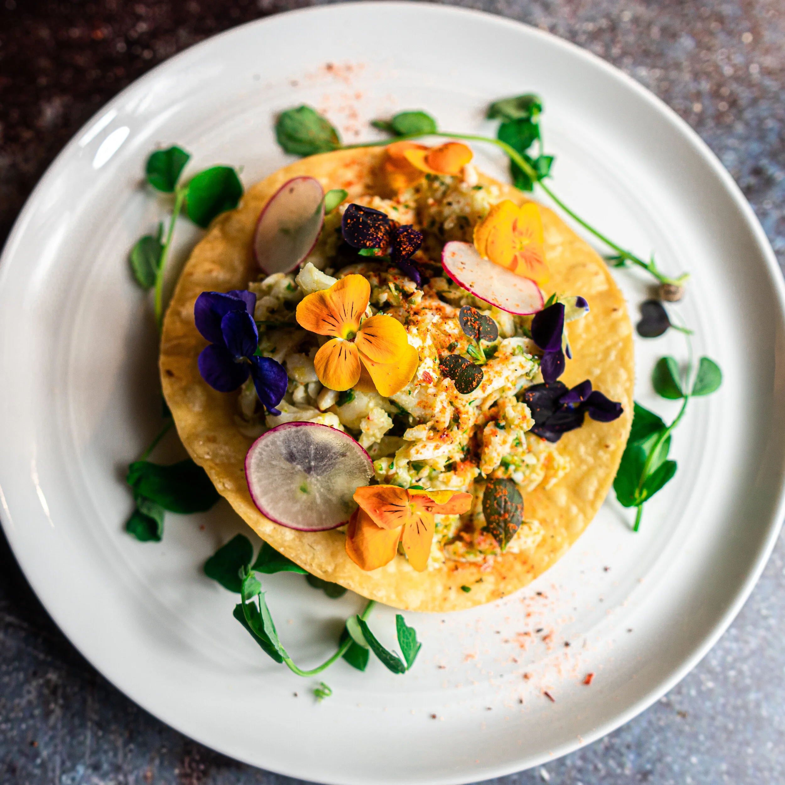 Smoked Crab Tostada Jalapeno Cilantro Oil Raspberry Honey