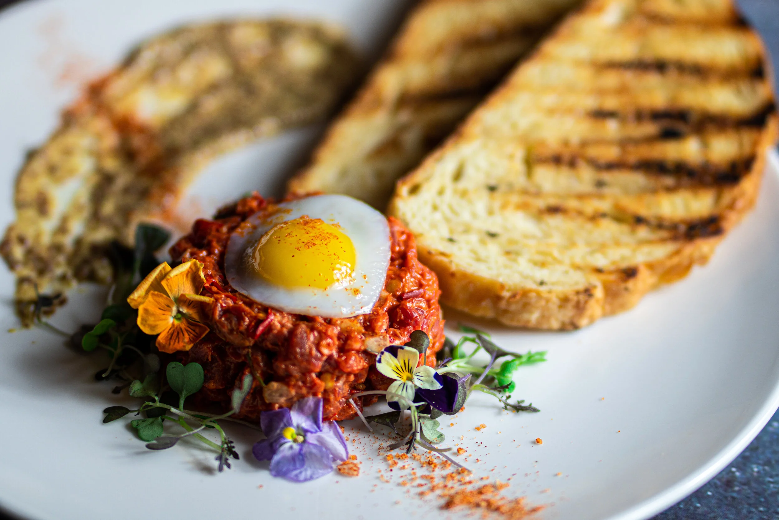 Harissa Beef Tartare Quail Egg Smoked Paprika Salt