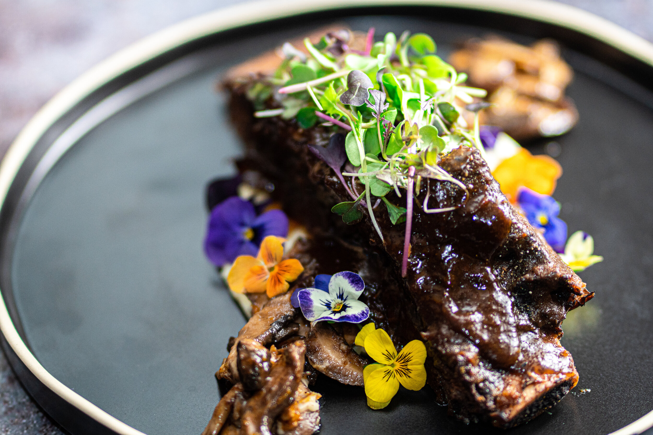 Red Wine Braised Short Rib Mushroom Ragout Potato Puree