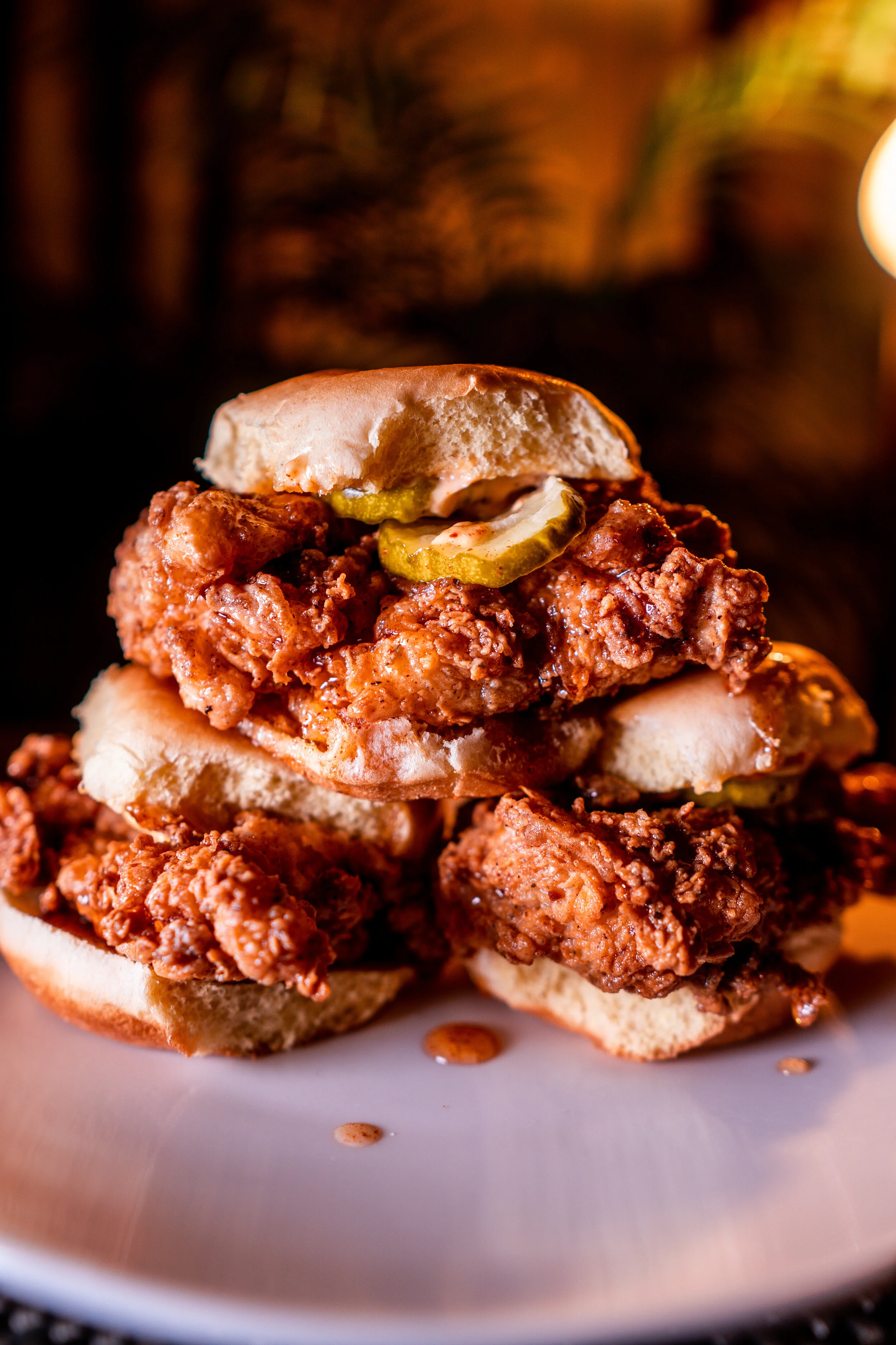 Cayenne Hot Honey Fried Chicken Sandwich with Gochujang Mayo and Bread and Butter Pickles
