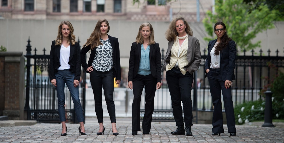 Photo: Jo-Anne McArthur / Unbound Project . Pictured: Camille Labchuk, Sophie Gaillard, Anna Pippus, Lesli Bisgould, Alanna Devine