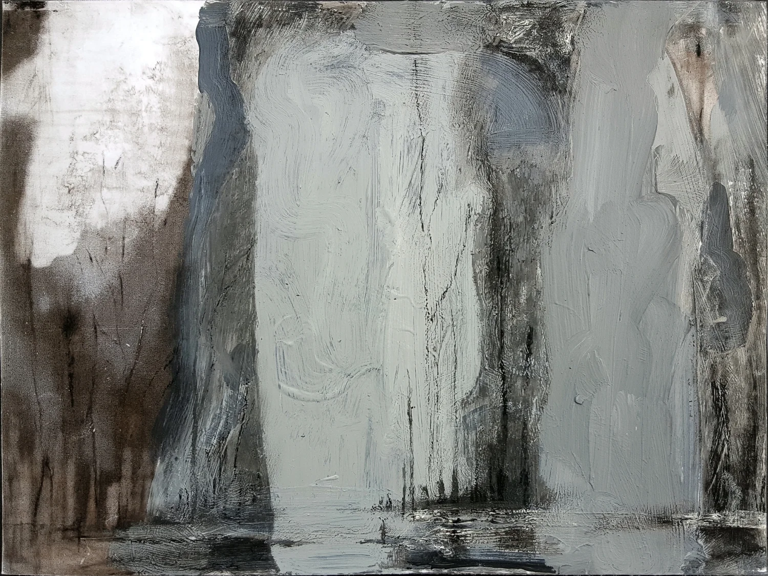 Through the Drapes We Looked Upon Frozen Landscapes 2016 acrylic, pastel, laser print on matte photo paper 8” x 10 3/4”