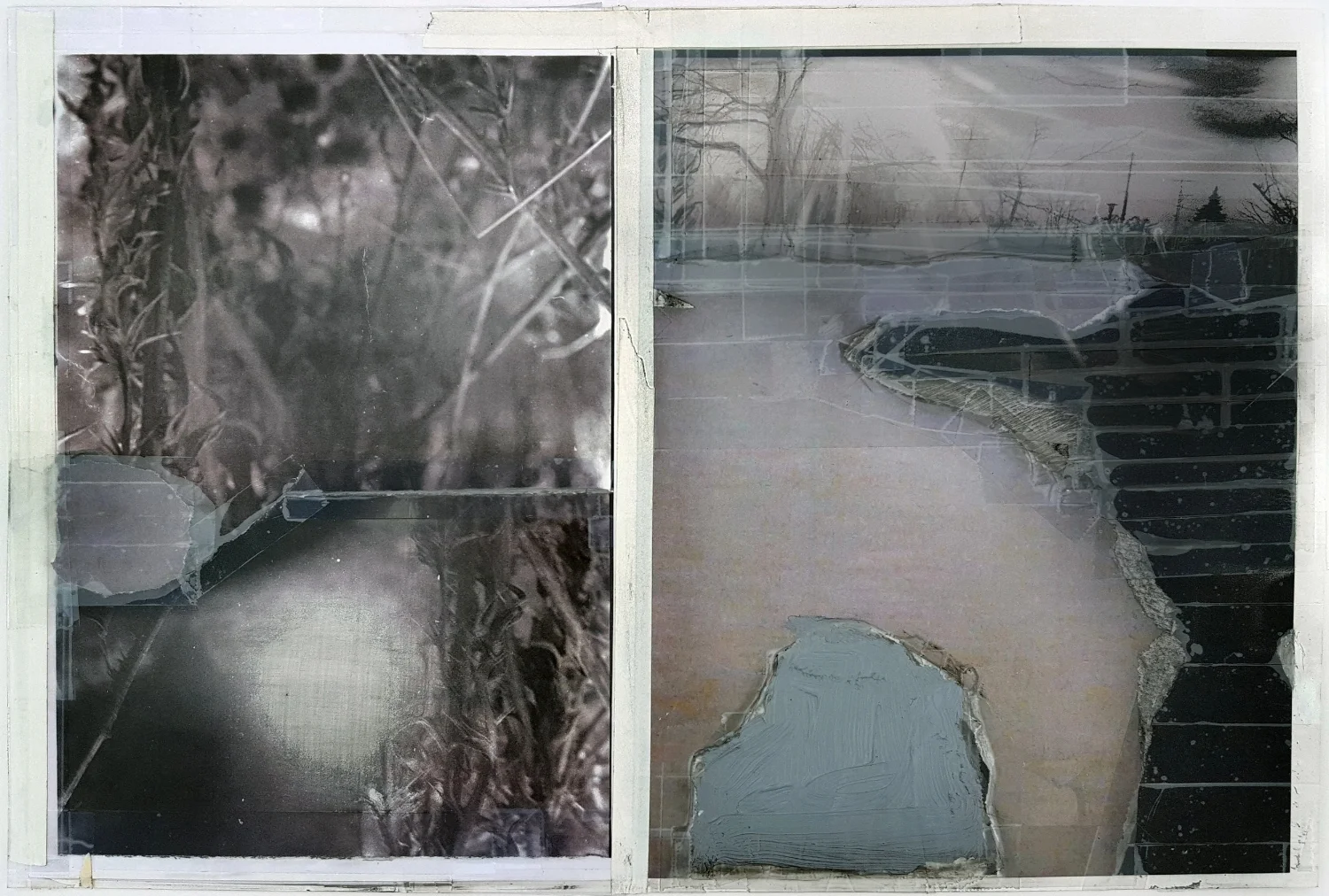A Winter of Loss, I Have Changed 2016 acrylic, graphite, transparent tape, artist's tape laser prints on matte photo paper 11” x 16 1/4”
