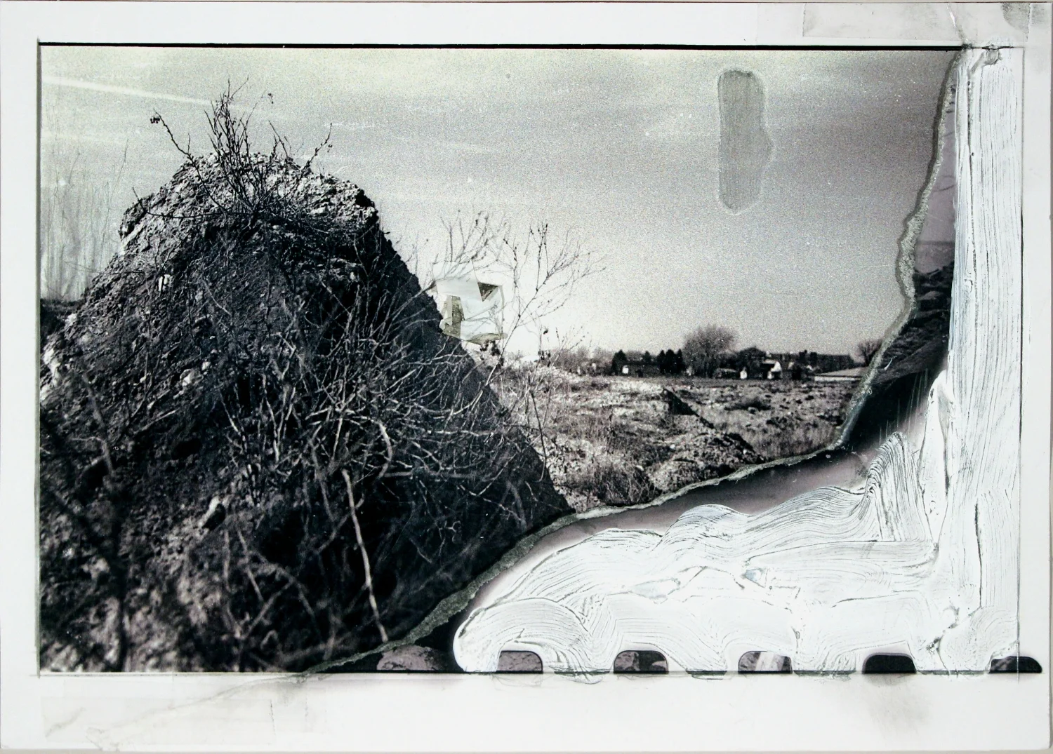 Shored Against the Ruins 2018 acrylic, charcoal, graphite, masking tape, transparent tape, laser prints on matte photo paper 8 1/2” x 11 3/8”