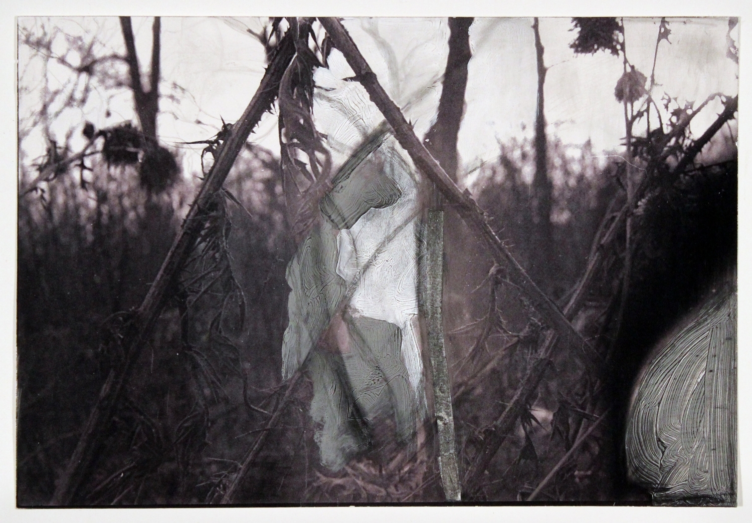 A Meaningful Moment Through a Meaningless Process 2018 acrylic, graphite, charcoal, laser print on photo paper 7” x 10 1/4”