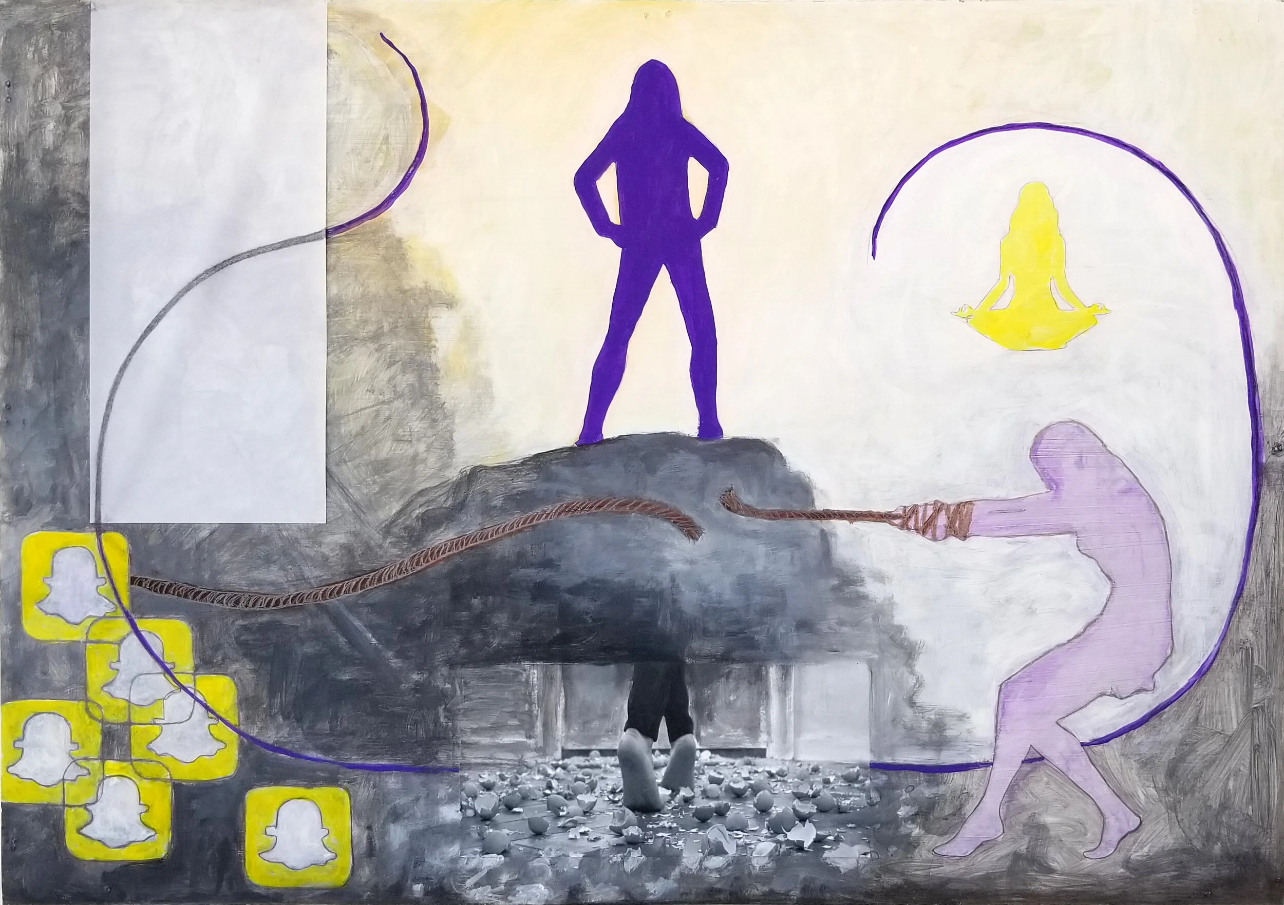 Emily 2019 acrylic, graphite, fabric, vellum, inkjet print on panel 21 3/4” x 31”