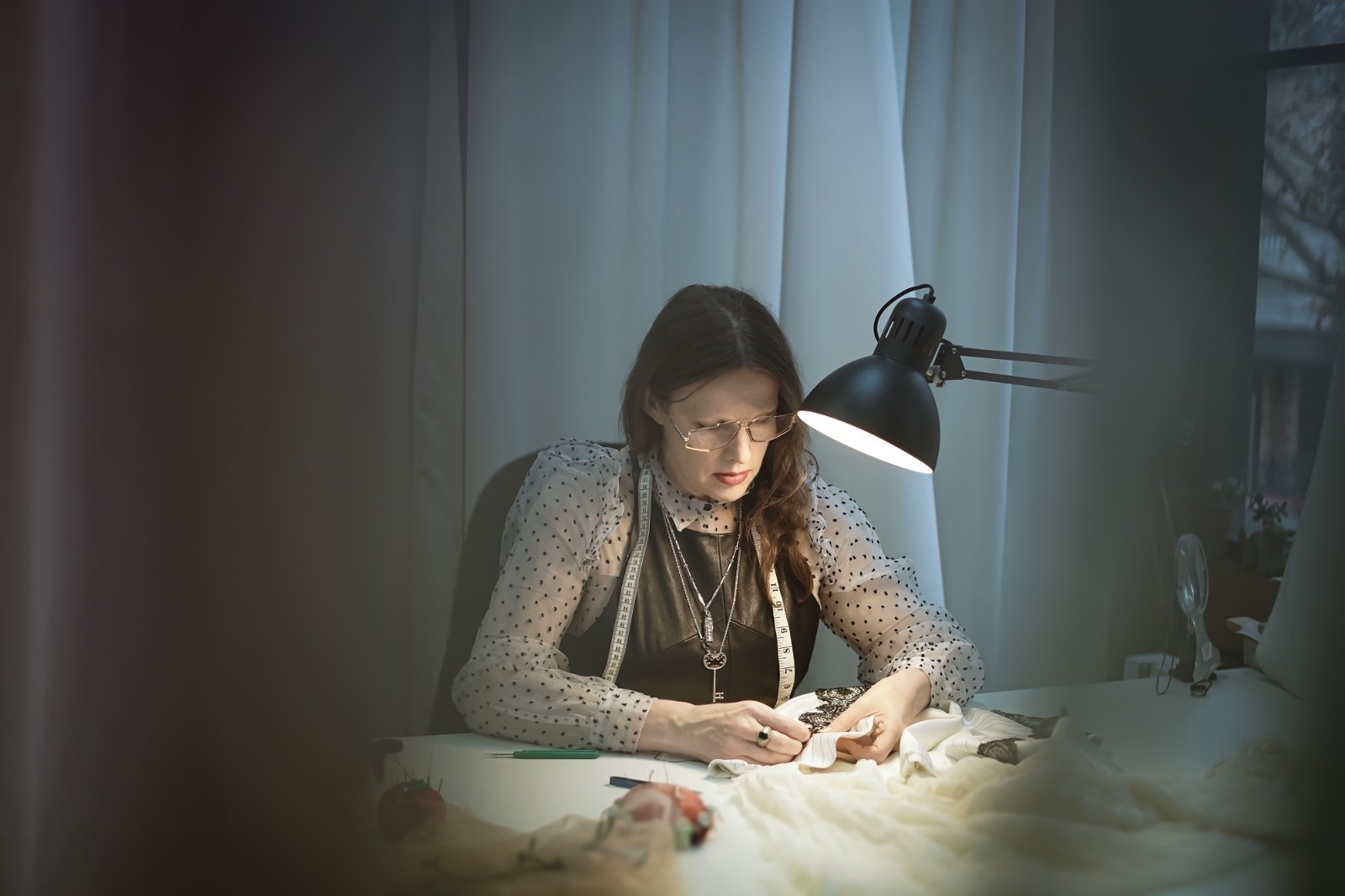 Fashion Designer Gwendolynne Burkin hand sewing in her Fitzroy atelier