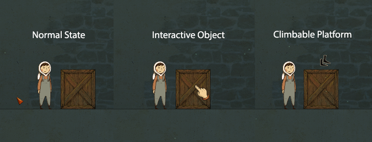 The improved cursor designs (arrow/hand/feet) for a clearer interactive experience in the game.