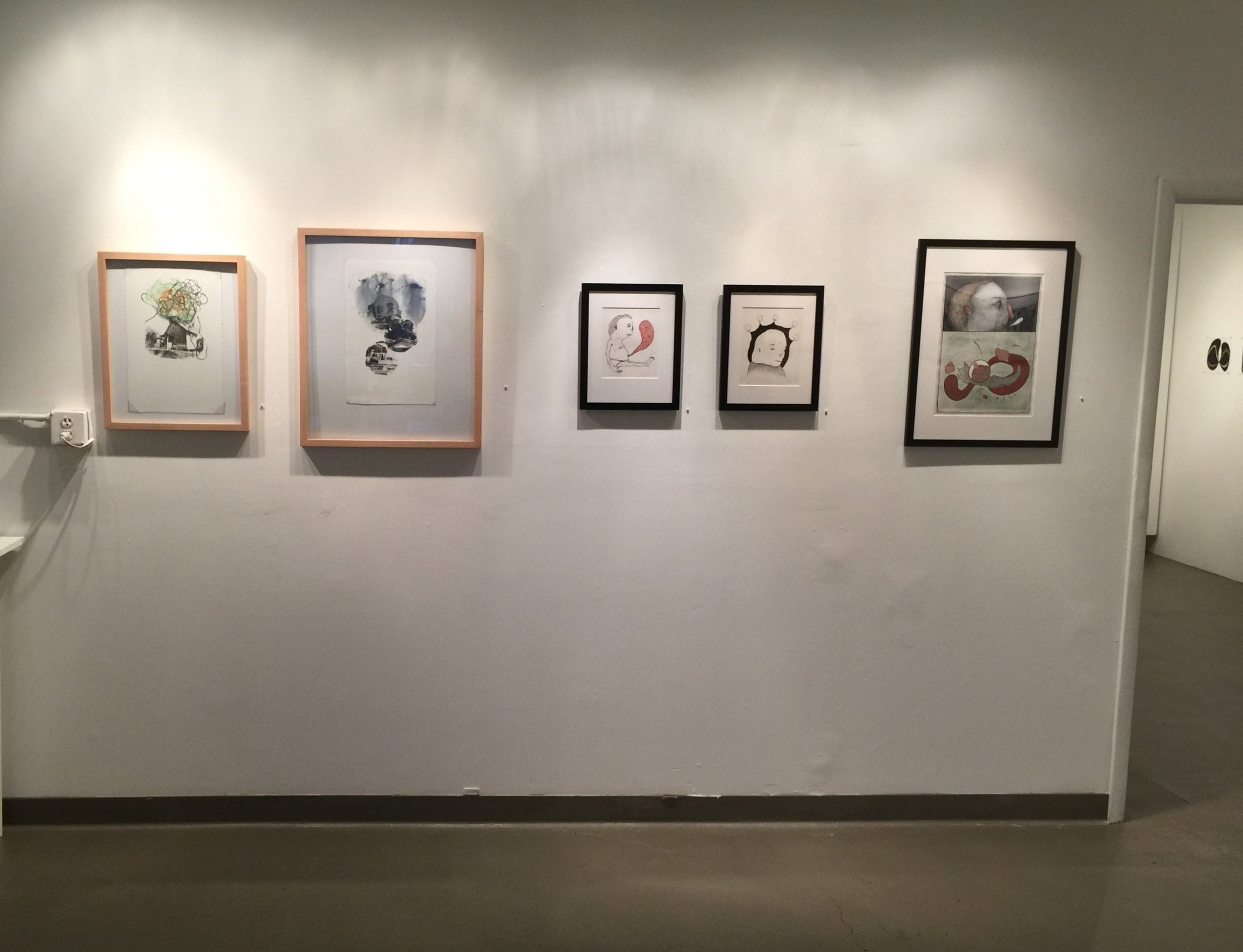  (left to right) Work by MFA printmaking student Molly Markow and Morgan Price.&nbsp; 